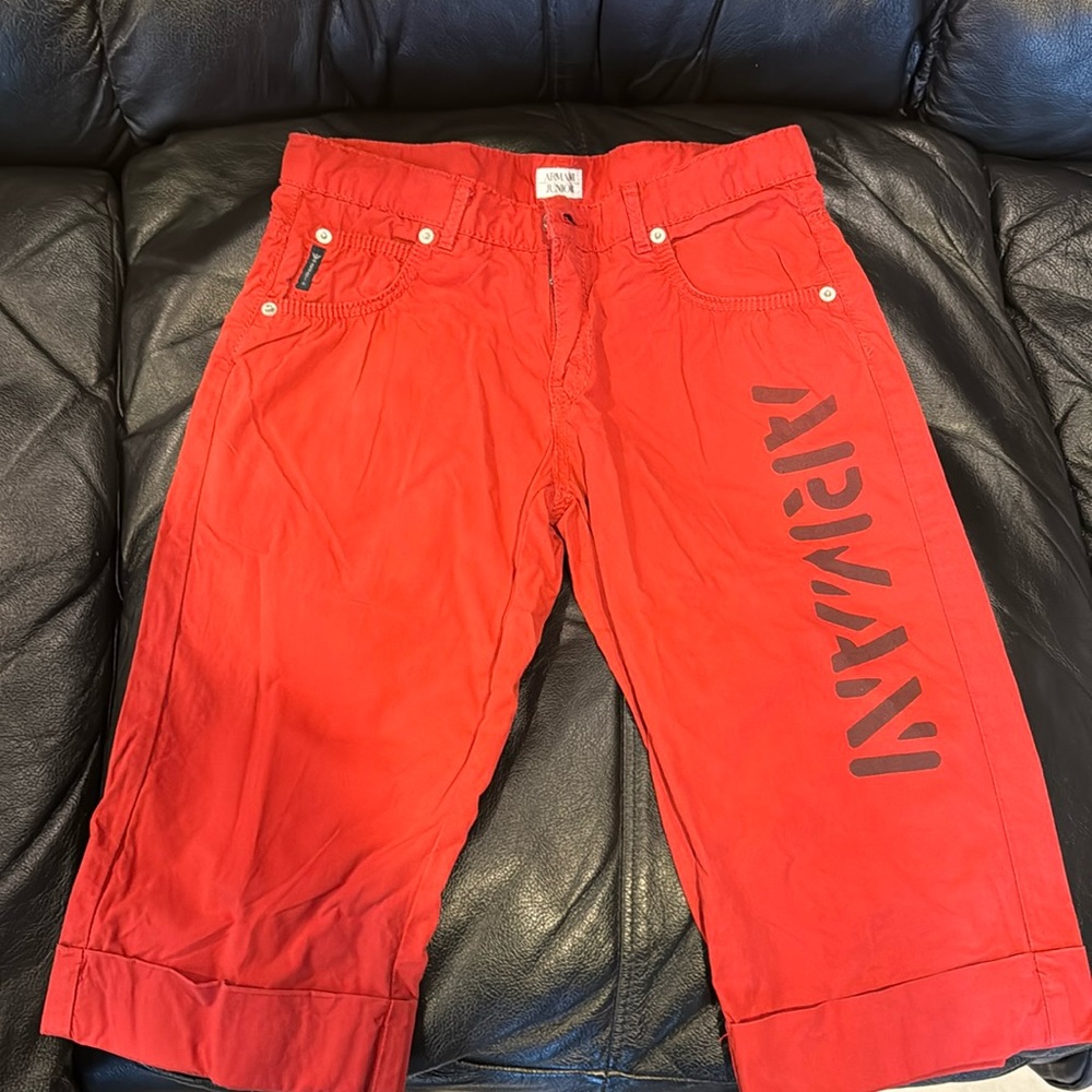 Armani, Jr. size12a cotton, Bermuda shorts, 3/4 length. Red.